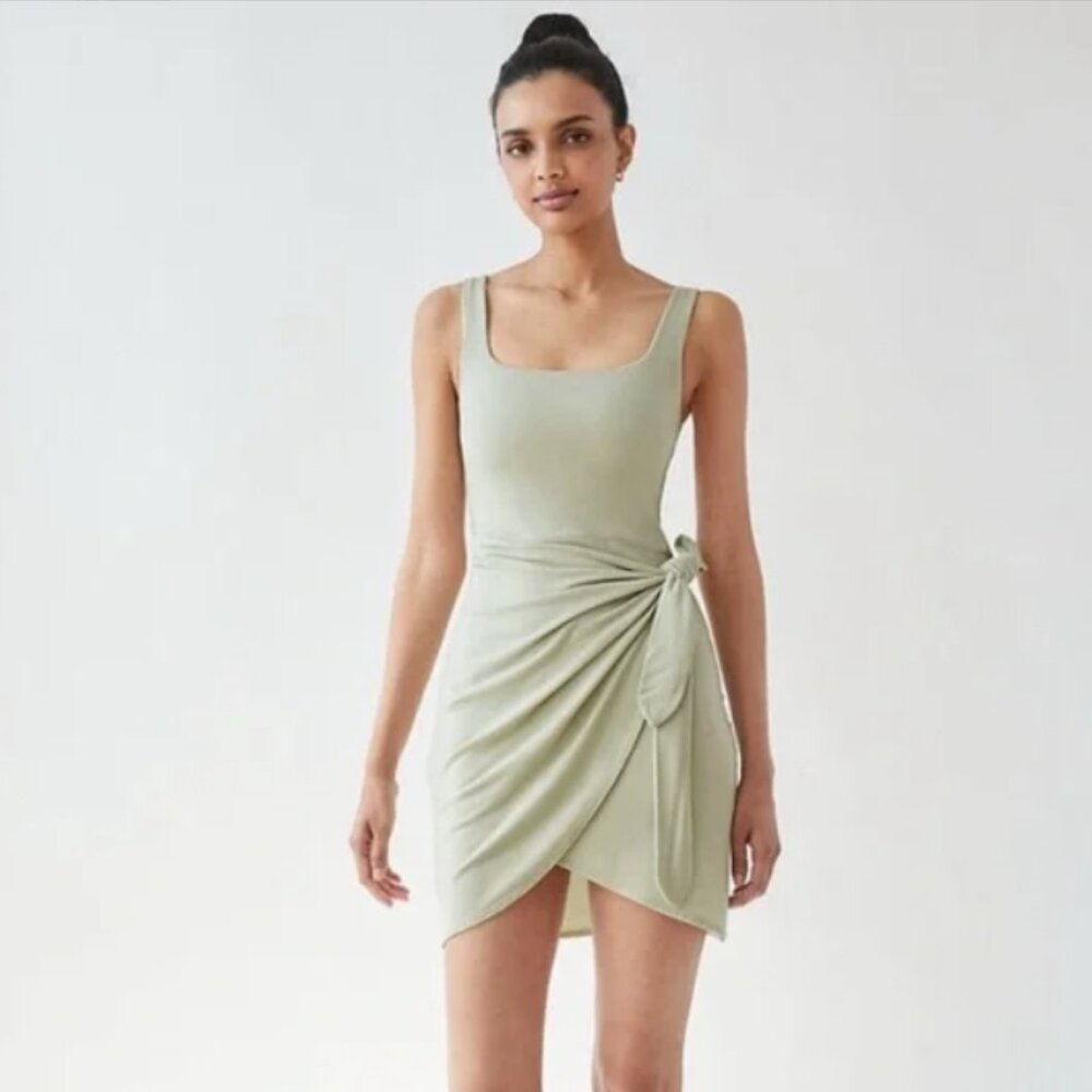 Wilfred Light Sage Green Mini Dress with Side Knot